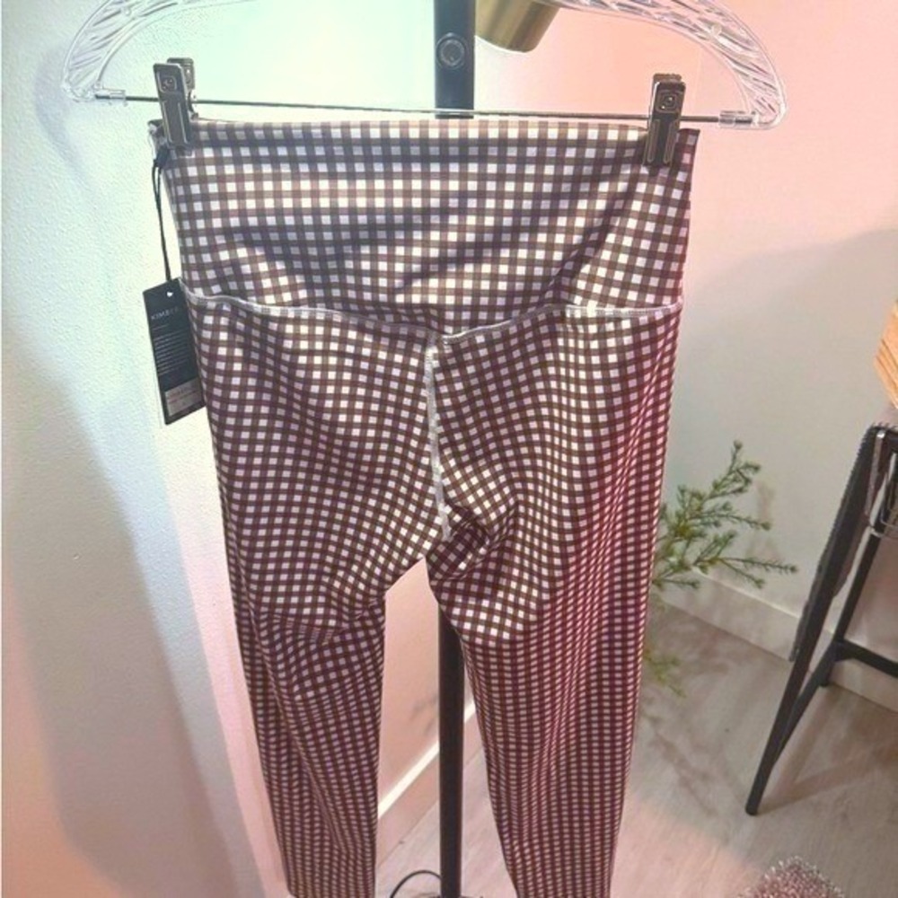Gingham leggings LG country Kimberly‎ C solid construction back seam brown white